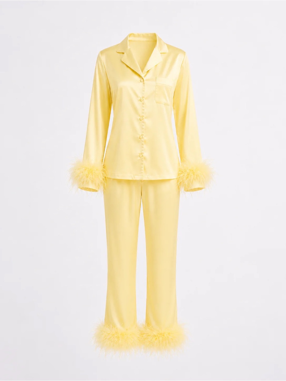 Yellow Satin Feather-Trim Bon Viviann Sleep Set